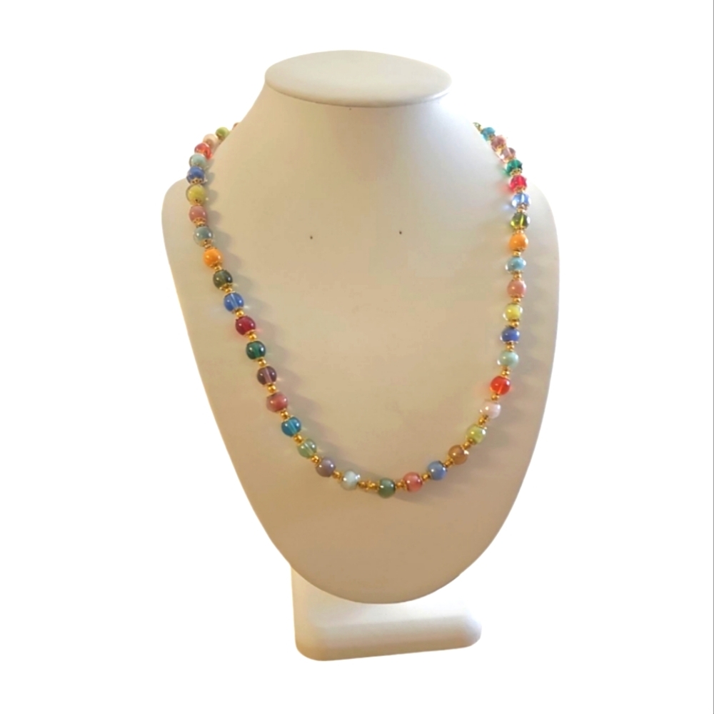 Signed Murano Glass Made In Italy Multicolor Beaded Necklace.